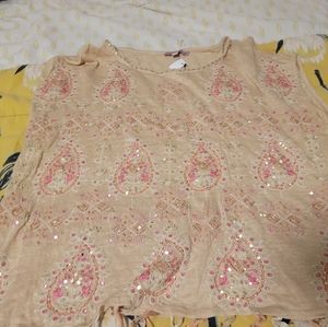 Calypso St Barth NWT tan and pink embroidered embellished top with tassels trim